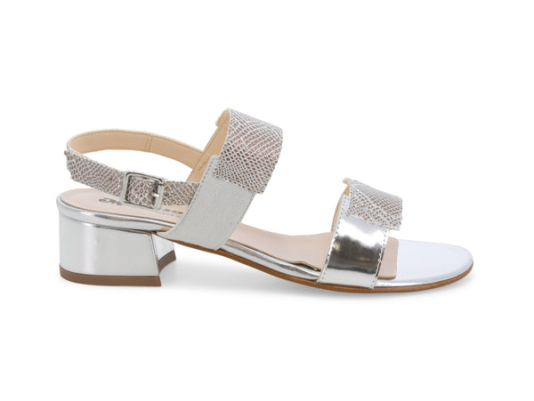 Melluso Sandali Estivi a due Fasce in Pelle Laminata Argento